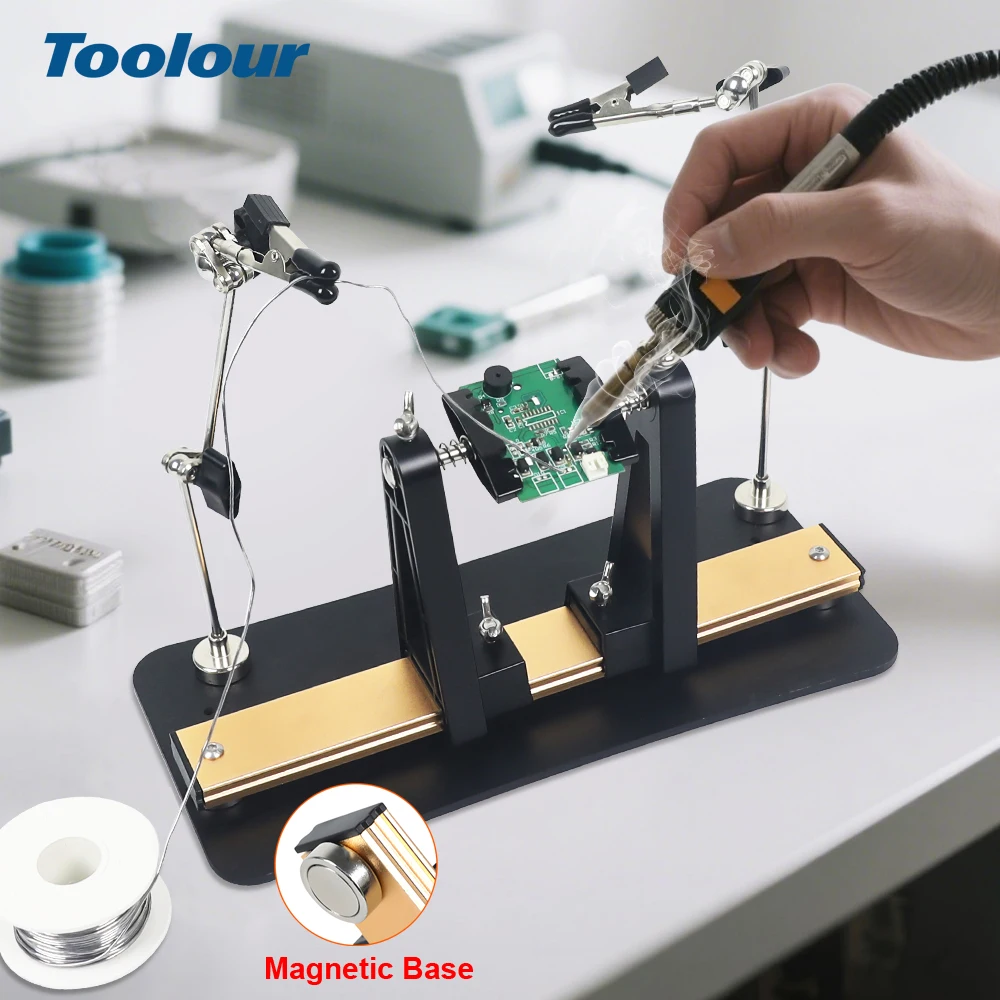 

Magnetic Adjustable PCB Holder Soldering Clamp with 2 Metal Flexible Arm Soldering Helping Hand for Clamping PCB, Desoldering