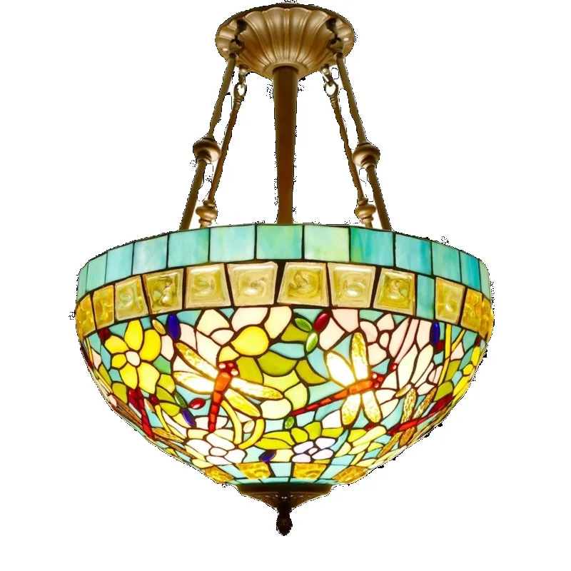 

American retro chandelier colored glass reverse chandelier, warm living room foyer hotel cafe tea house chandelier