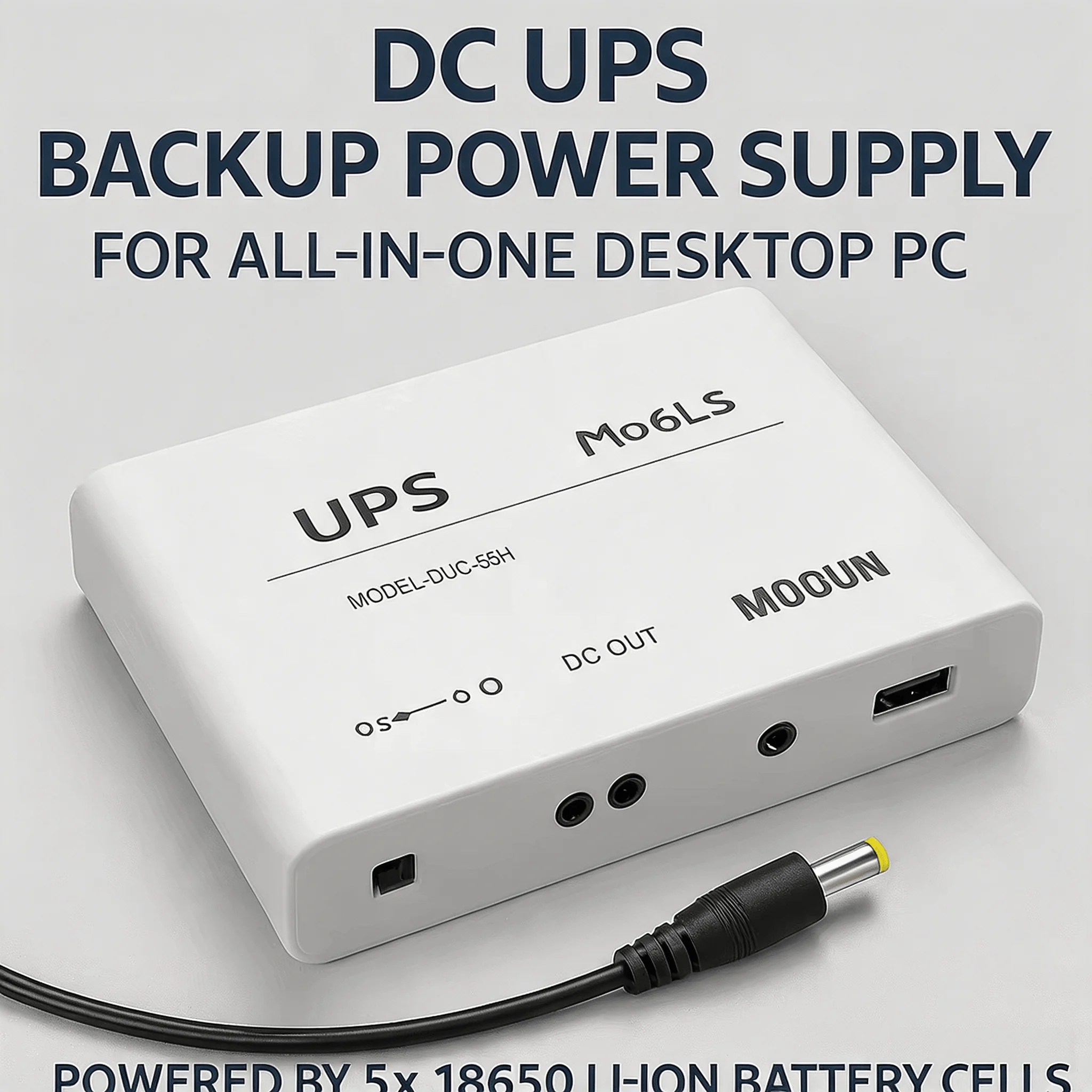 Awaryjne zasilanie DC UPS 19V/20V | Zapasowe zasilanie bateriami 5x18650 | Dla komputerów AIO / Mini PC | Bezpieczne i przenośne użycie