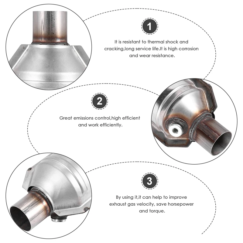 Inlet/Outlet Universal Catalytic Converter, With O2 Port & Heat Shield 53004 Car Stainless Steel Catalytic Converter