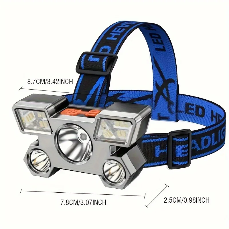 Rechargeable 5LED Headlamp 4 Modes, Waterproof, Lightweight USB Headlight - Perfect for Home Night Light