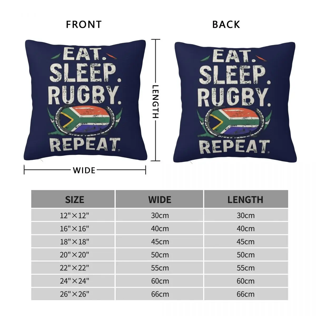 Eat Sleep Rugby Repeat Square Pillowcase Polyester Linen Velvet Pattern Zip Decor Pillow Case Home Cushion Case