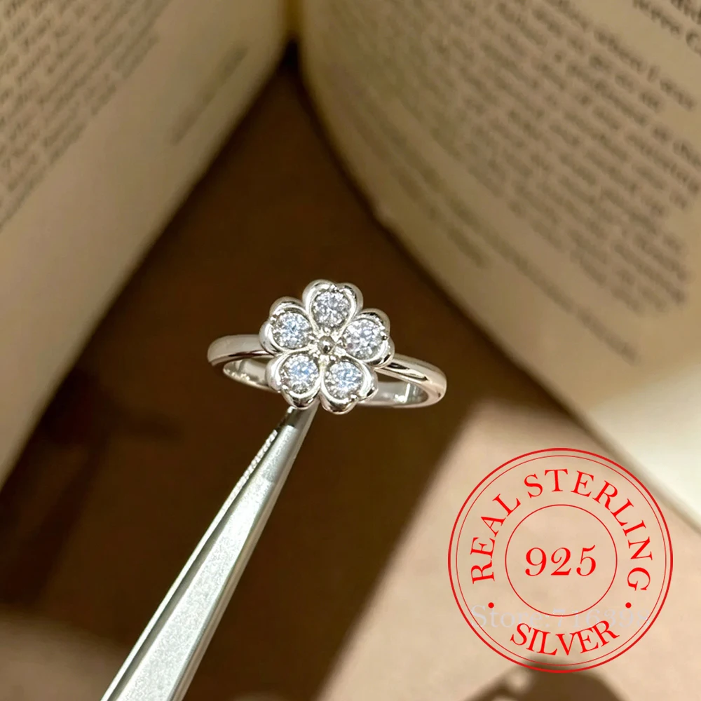 

925 Sterling Silver Jewelry Luxury Crystal Flower Finger Rings for Women Wedding Party Jewelry For Christmas Girls Friends Gift