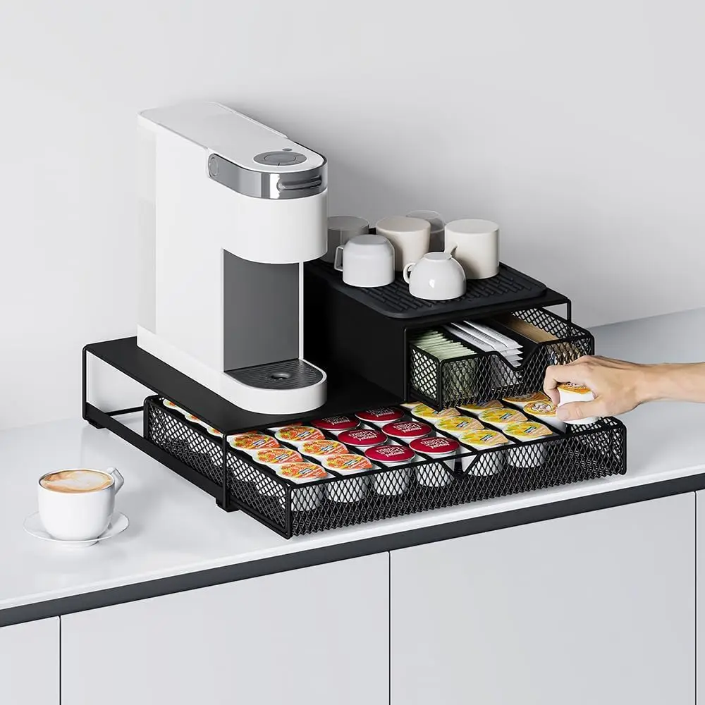

60 Pod Coffee Storage Drawer, Sturdy Metal Stand, Non-Sagging, Anti-Vibration, No Assembly Needed, Fits Under Cabinet