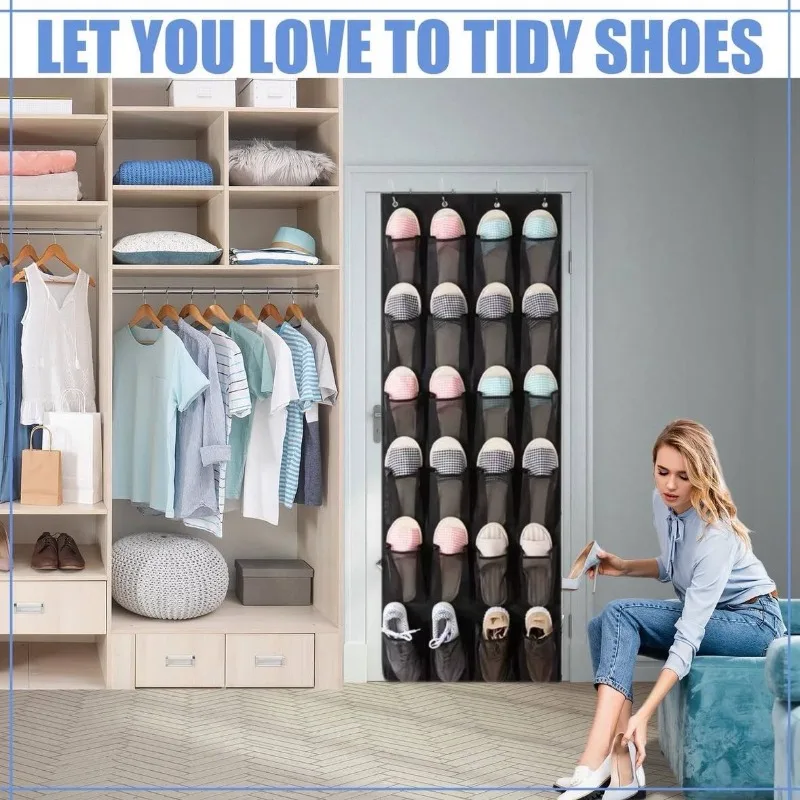 12/24 Taschen über der Tür, Schuh-Organizer, große Netztaschen mit 4 Haken, Netzstoff, Schuhregal, Aufbewahrungstasche für Schlafzimmer