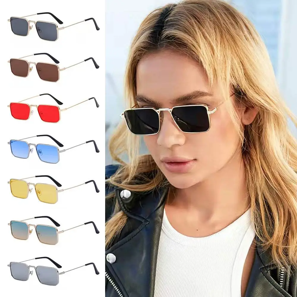 

Винтажные прямоугольные солнцезащитные очки с защитой UV400, металлическая оправа ярких цветов, солнцезащитные очки в стиле панк для путешествий для женщин и мужчин