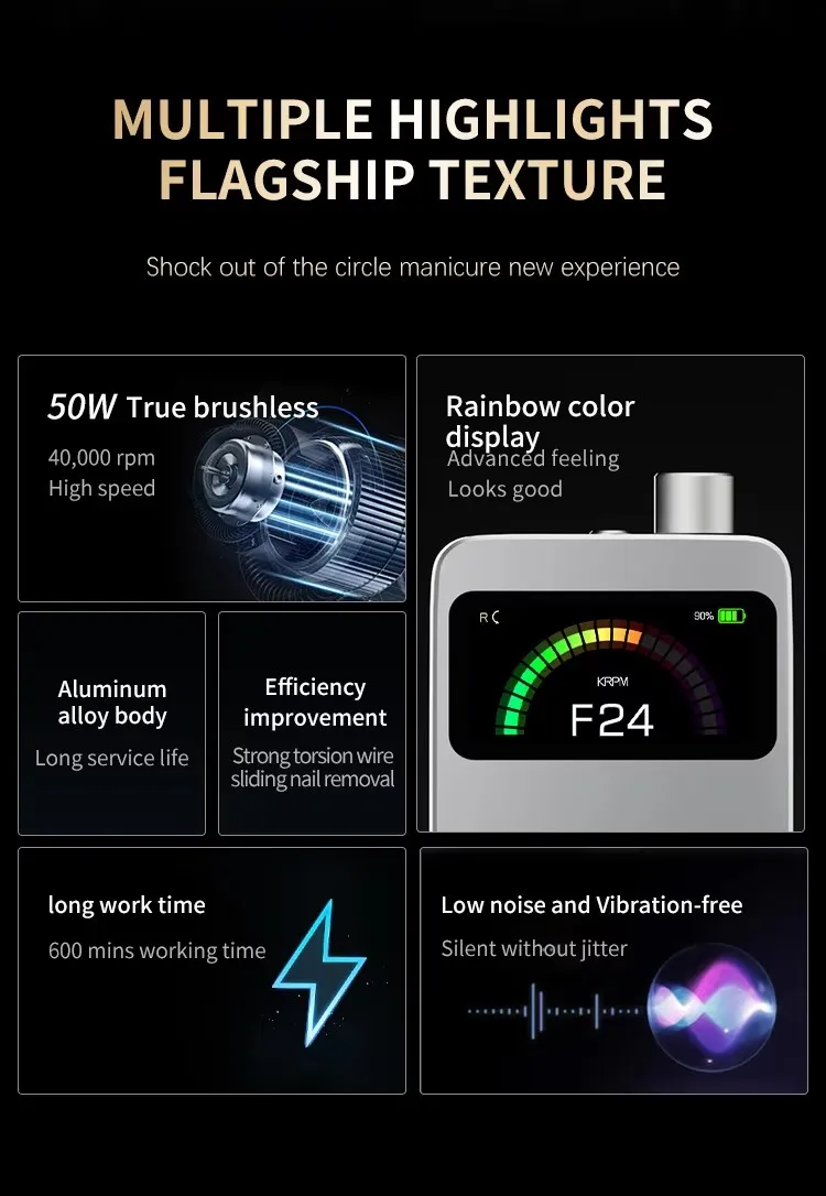 Brushless Motor Strong Nail Drill Machine Electric Nail File for Acrylic Nail Drill Kit With Led Display