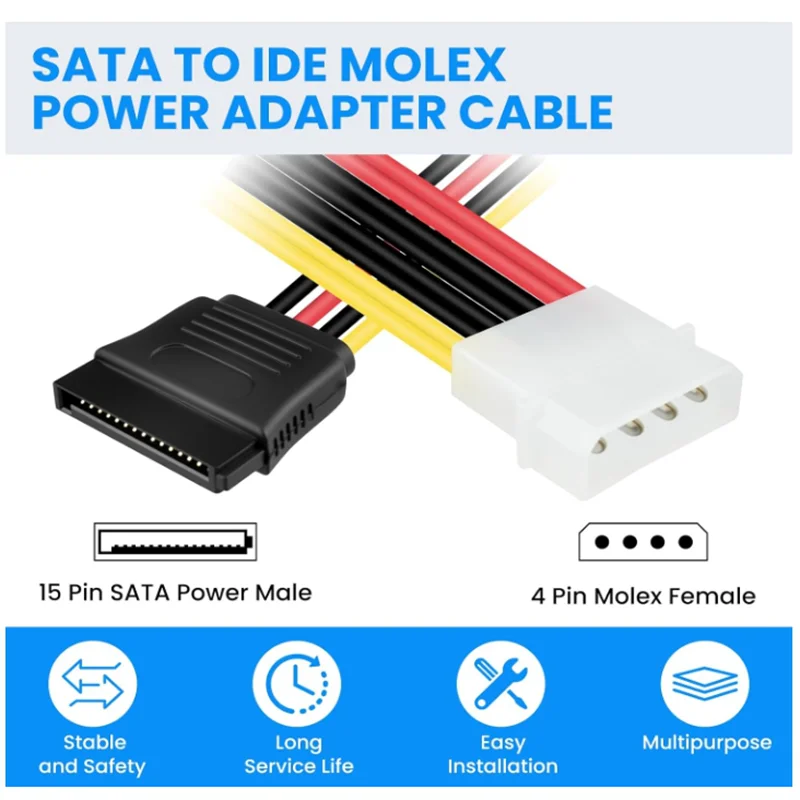 For SATA SSD D plug to 15 Pin SATA Conversion Cable 20cm 4 Pin Molex IDE Male TO 15pin Serial ATA Female Power Supply Cable