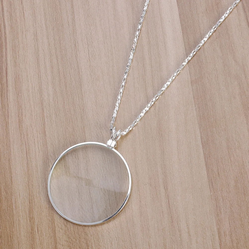 

4Pcs Magnifying Glass Necklace Pendant 5X Optical Magnifier Luxury Design Precision Reading Inspection Portable Silver