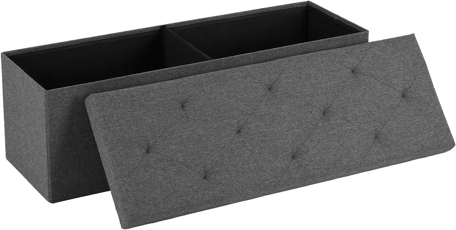 

Foldable Storage Ottoman Bench with Padded Seat, Supports 660lbs, Grey - Ideal for Bedroom and Living Room