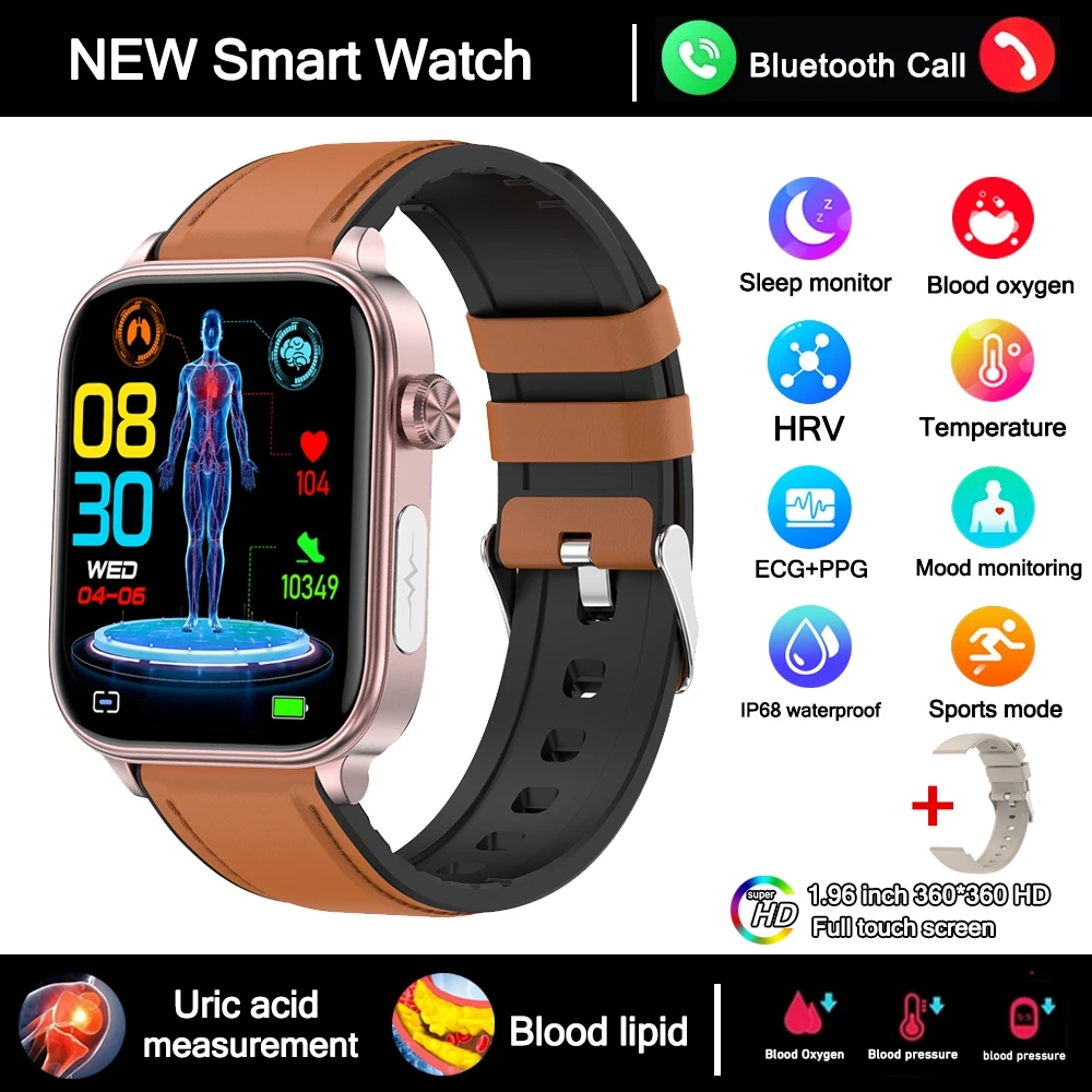 2025 Nieuwe 24-uurs Gezondheidsbewaking Smartwatch Heren Urinezuur Bloedlipiden Hartslag Bluetooth Oproep Smartwatch Dames - afbeelding 1