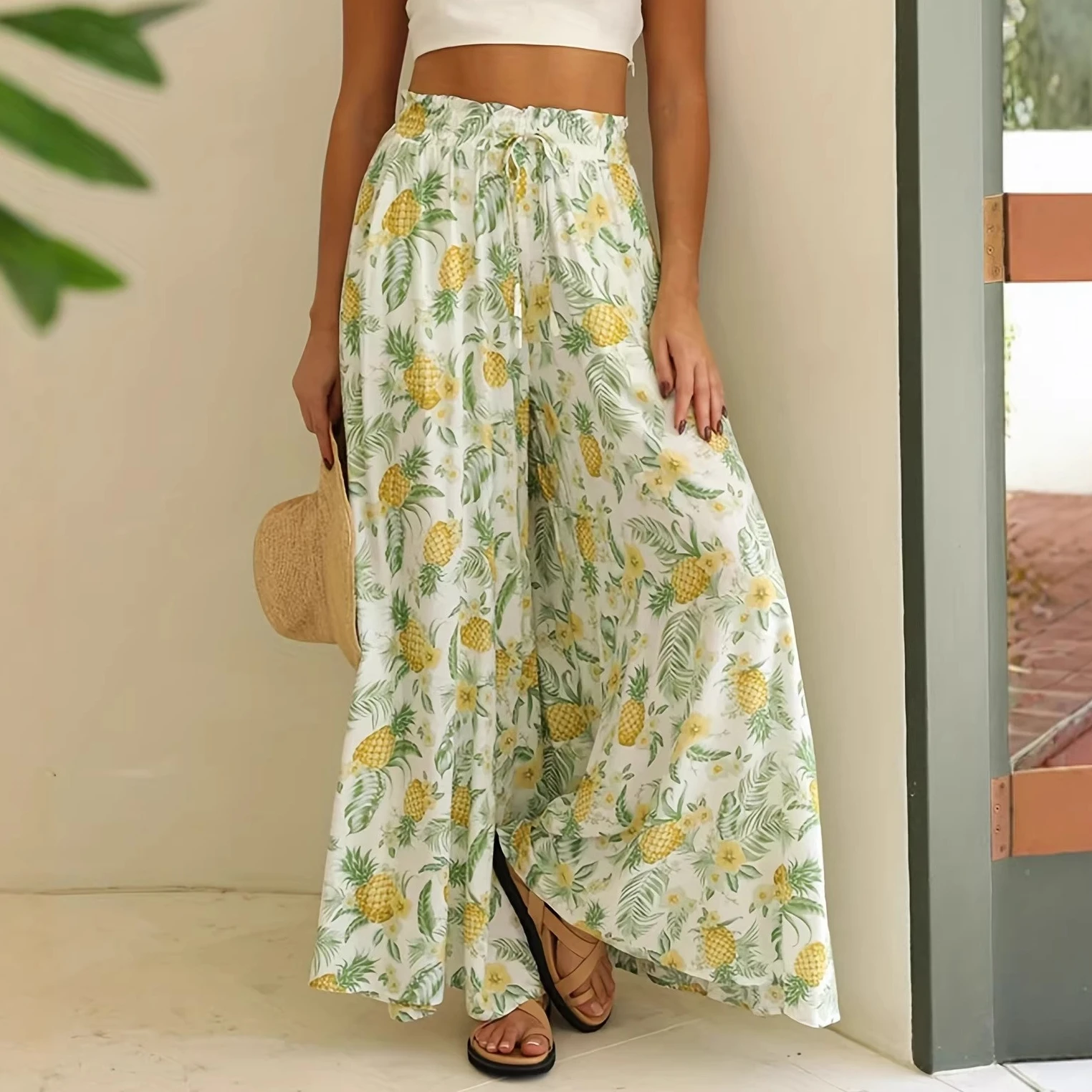 Women Pant Wide Leg Long Pants High Waist Straight Trousers Y2k Streetwear Elegant Splice Work Casual Loose Print Summer 2026