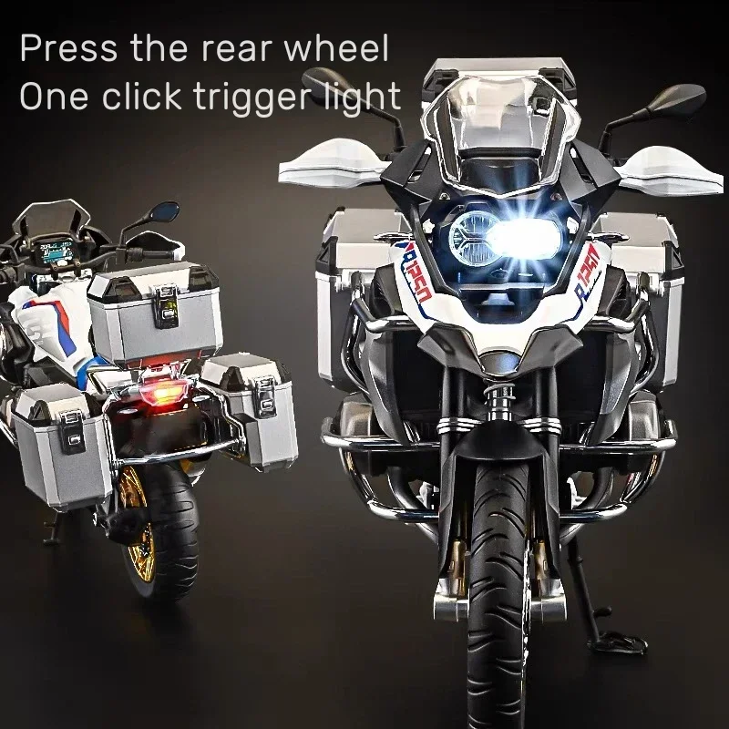 1:9 BMW R1250GS modello di moto in scala pressofusa in lega fuoristrada con decorazione collezione di illuminazione regalo giocattolo per bambini