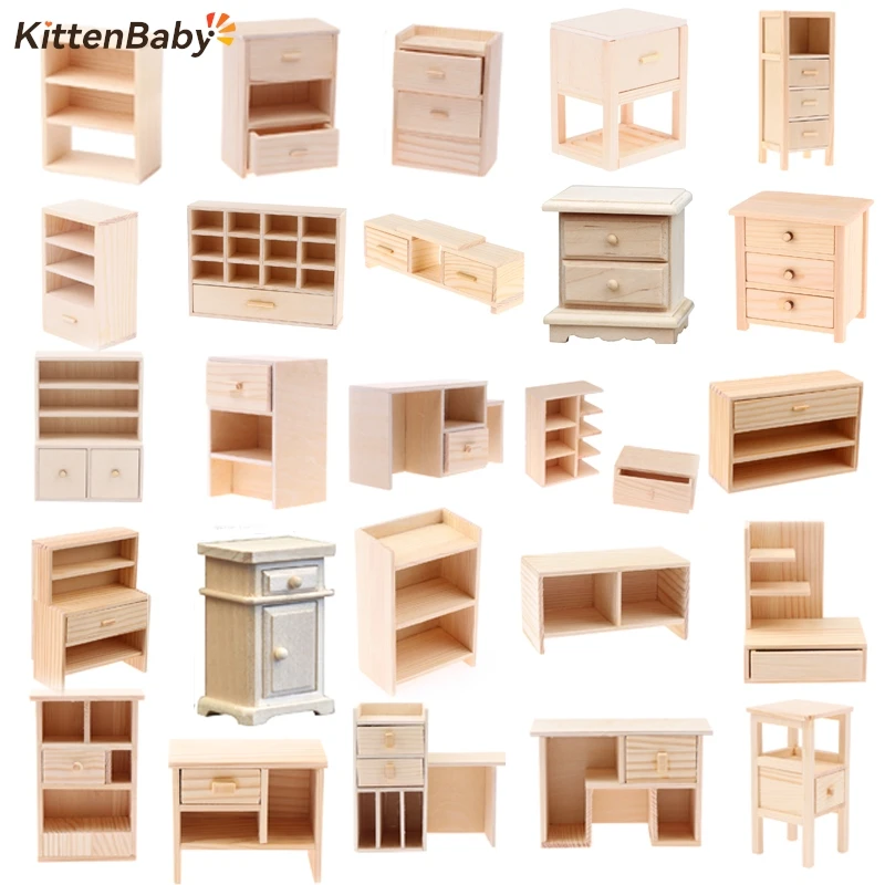 27 Style 1:12 Dollhouse Miniature Bookcase Wood Locker Study Cabinet Handcrafted Furniture Model Decor Toy DollHouse Accessories