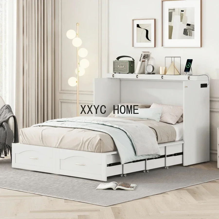 

Полноразмерная кровать Мерфи, многофункциональная настенная кровать с выдвижным ящиком и набором розеток и USB-портами, дизайнерская кровать Murphy на шкиве