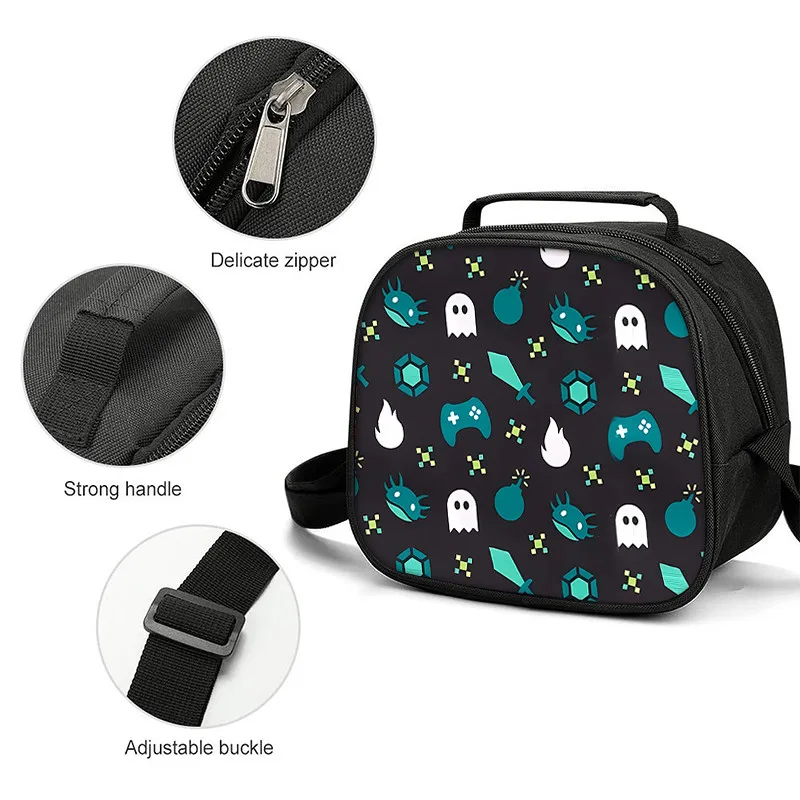 حقيبة غداء دائرية بحزام كتف من جانب واحد من Game، حقيبة طعام محمولة للسفر، منظم مبرد محمول، حقيبة نزهة