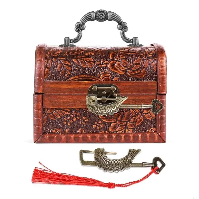 964E 보석 상자를위한 빈티지 생선 형성 자물쇠 청동 고대 자물쇠 목재 여행 가방