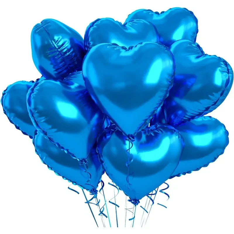 10Pcs Royal Blue Foil Heart Balloons Decor 18inch Foil Heart Shape Balloons with Ribbon for Birthday Anniversary Decorations