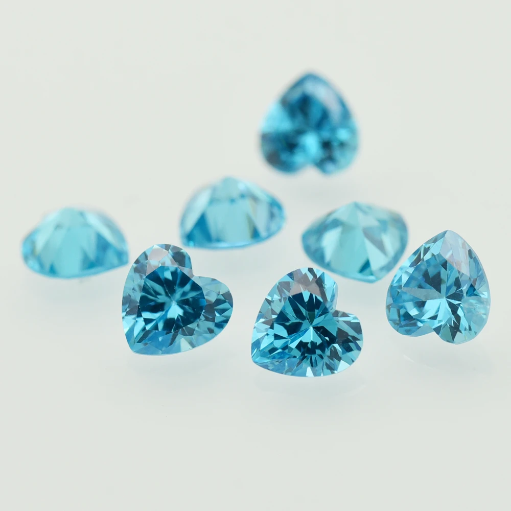 Aquamarine Heart Shape 3x3-12x12mm Cubic Zirconia Brilliant Cut Loose 5A CZ Stone Synthetic Gems Beads DIY for Jewelry