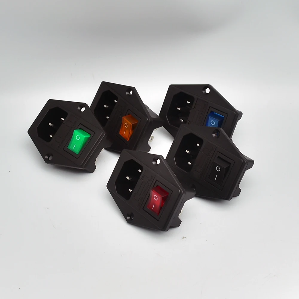 1set 10A 250V Inlet Module Plug Rocker Switch Male Power Socket 3 Pin IEC320 C14 switch + Fuse New