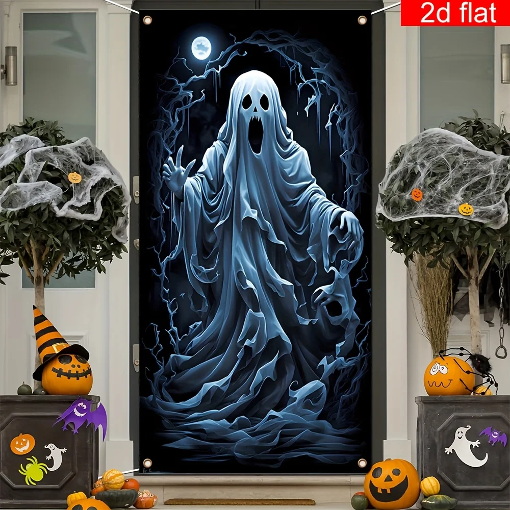 [] قطعة واحدة، ديكور لافتة الهالوين السعيدة، بوليستر، خلفية تصوير شبح الهالوين المرعبة، حفلة عشية الهالوين