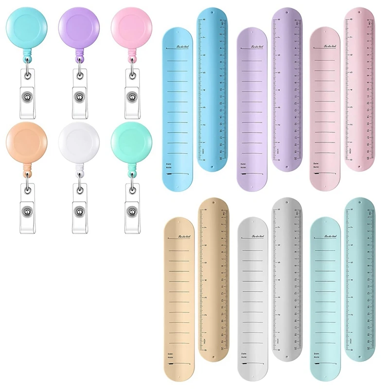 6 Sets Slap Silicone Reminder Bracelet And Retractable Badge Reel 9.4Inch X 1.8Inch Wrist Notepad Erasable Wristband