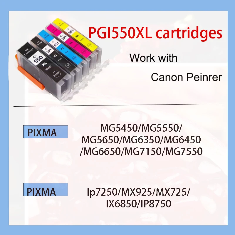 Vliaxh-canon pixma,pgi550,cli551,pgi 550,cli 550, 551,mg 5450, 5550, 6350, 6450, 7150, 8750,ip 7250,mx 925 725用のインクカートリッジ