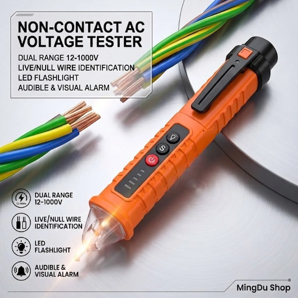 Detector de Voltaje sin Contacto, Lápiz Detector de Voltaje CA 12-1000V, Buscador Inteligente de Puntos de Ruptura para Electricistas, Herramienta de Cableado para Tomas de Corriente Domésticas