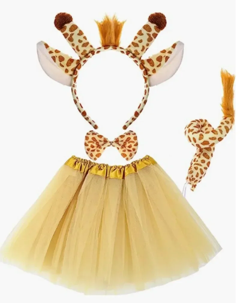 Farm Animal Giraffe Costume Dress Up Headband Tail Bow Skirt Tutu Cosplay Accessories Christmas