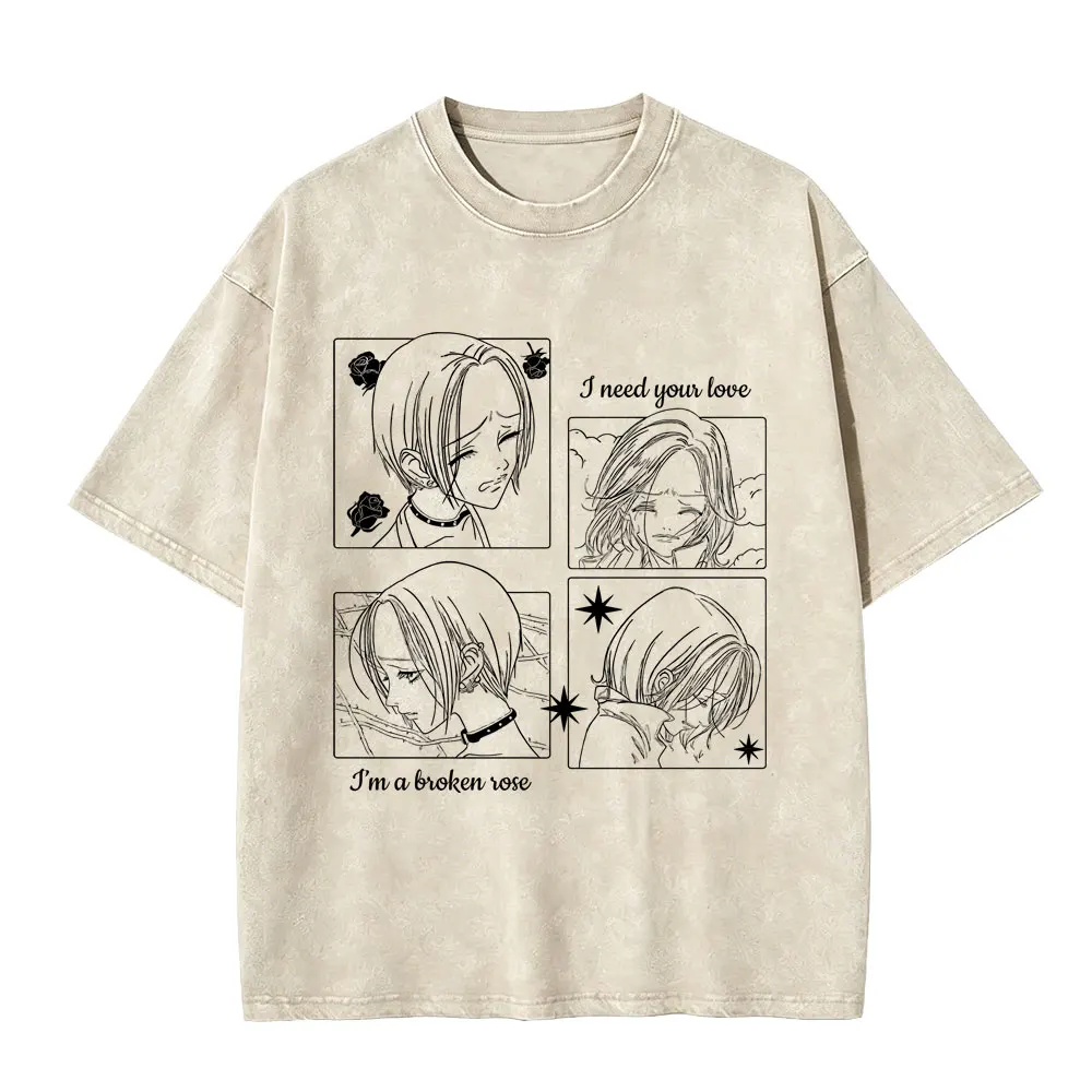 Washed Vintage Anime Black Stones T-shirt Unisex Oosaki Nana Y2k 90s Streetwear Men Women Manga Gothic Rock Oversized T Shirts view 6