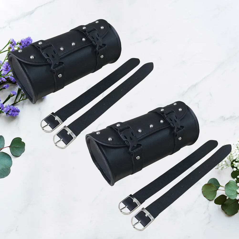 

2Pcs Motorcycle Saddlebag Waterproof Durable Tool Bag Black Round Storage Mount Strap Motorcycle Luggage