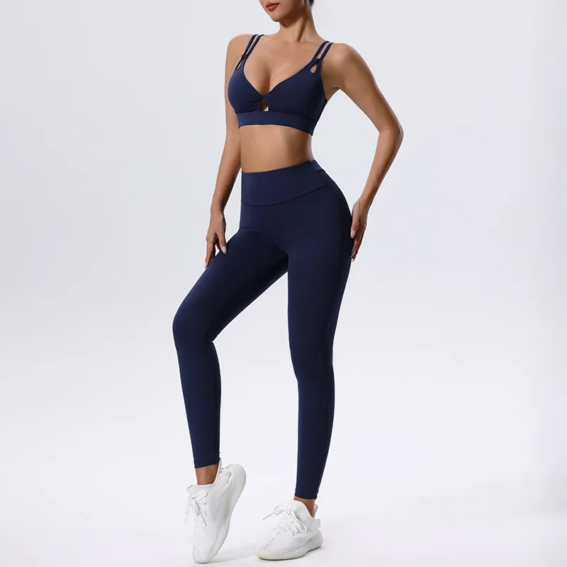 Conjunto de shorts e sutiã feminino, cintura alta, secagem rápida, leggings corrida e esportiva, fitness e ioga, conjunto de treino de duas peças, sutiã