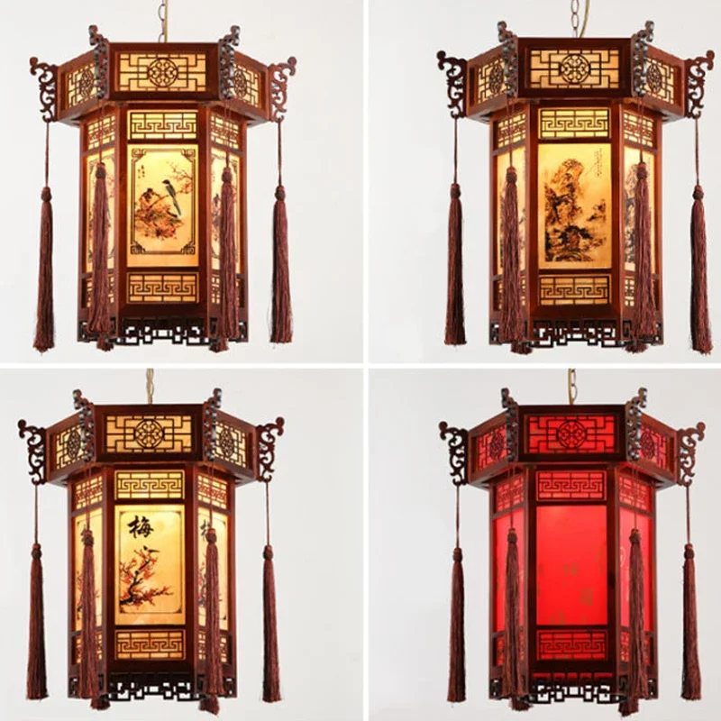 Chinese Solid Wood Palace Lantern Chandelier House Aisle Corridor Restaurant Pendant Lamps Retro Lantern Lighting Decor Fixtures