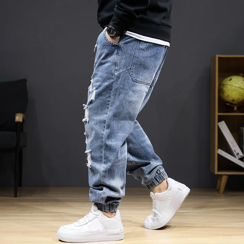 

Plus size jeans autumn winter section jeans men stretch elastic men high waist large size hole trousers 6xl 8XL 7XL ripped jeans