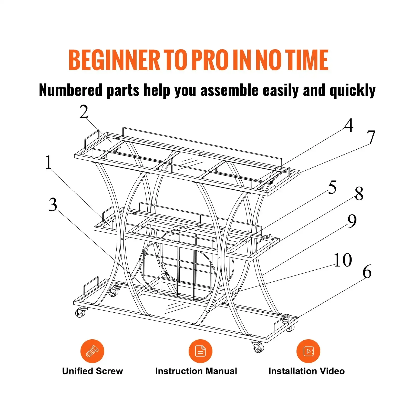 3 Tiers Gold Metal Bar Serving Cart with Wine Rack Glass Holder 180 lbs