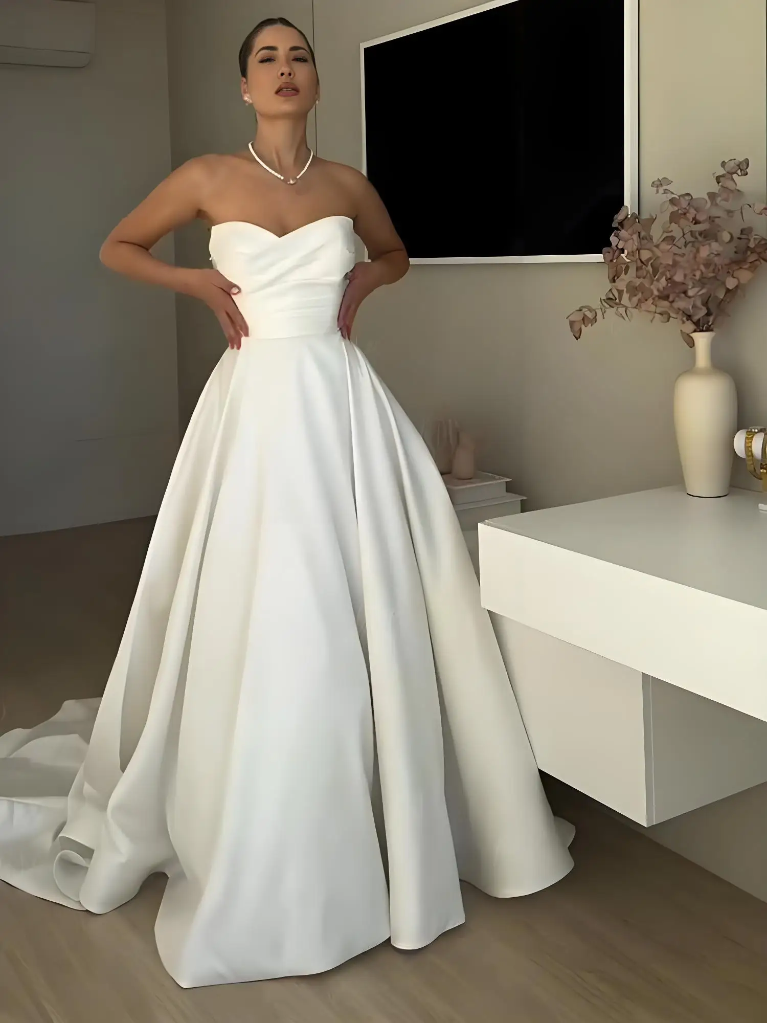 فساتين زفاف Beshinel مخصصة بدون حمالات من الساتان الأبيض أنيقة ورشيقة للخطوبة فساتين العروس فيستدوس دي نوفيا للحفلات الراقصة