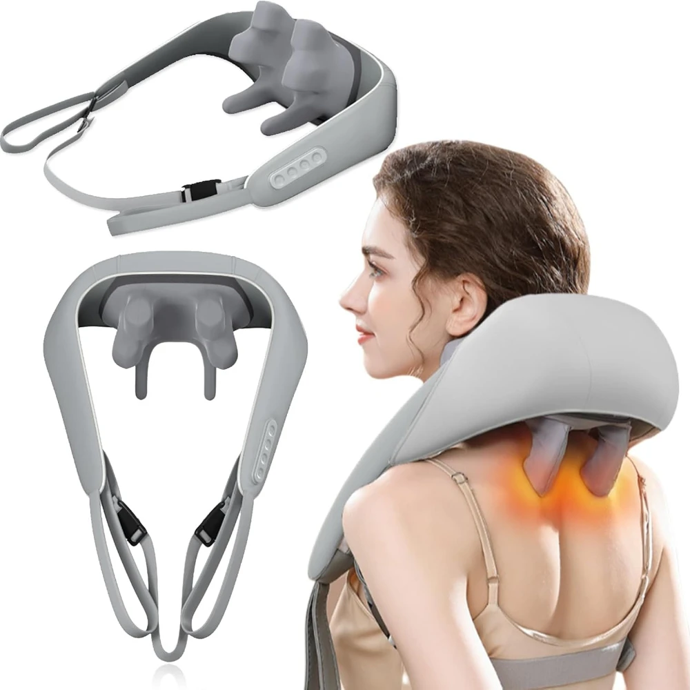 Nackenmassagegerät, 3D-Nackenmassagetechnologie mit 360°-Bewegung °   Rotierende Akupunktur-Massageköpfe, bidirektionale Rotation, Schulter- und Rücken-Knetmassage-Schal, für Zuhause, Büro, Reisen,