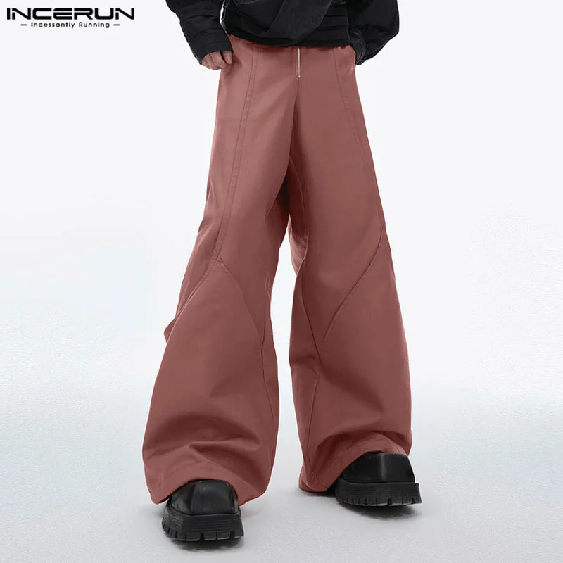 INCERUN-Pantalon Long Décontracté pour Homme, Couleur Unie, Fermeture Éclair, Poche Incrustée, Streetwear, Style Fjcoréen, Mode Simple, Automne