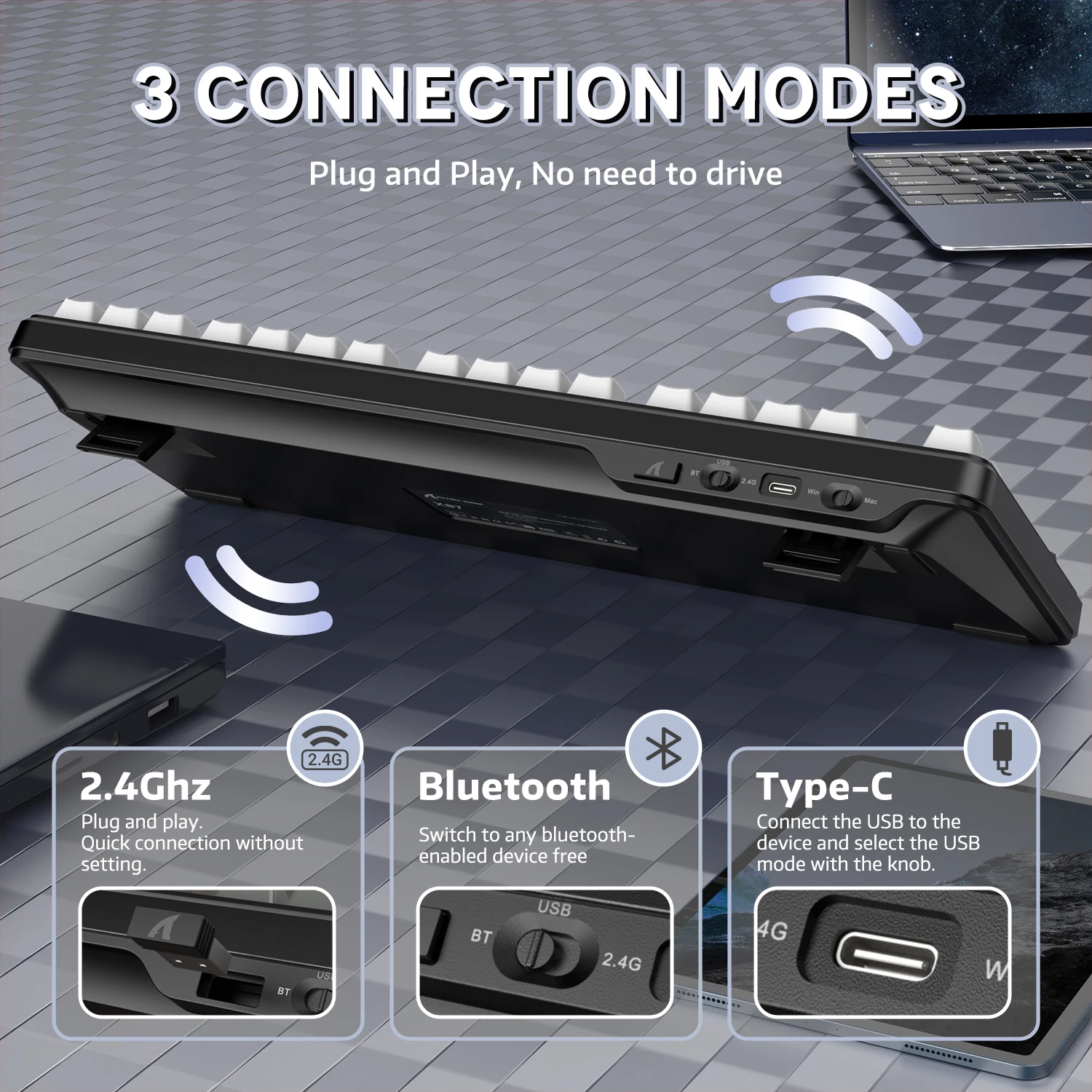 Imagem -04 - Teclado Mecânico com Junta Tri-mode Attack Shark X87 Layout Ansi de 87 Teclas 2.4g sem Fio Bluetooth Usb-c Interruptor Linear de Troca Quente