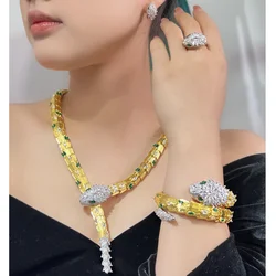 Designer Collection Style Ring Earrings Bracelet Necklace Plated Gold Color Zircon Green Red Eyes Snake Serpent Jewelry Sets