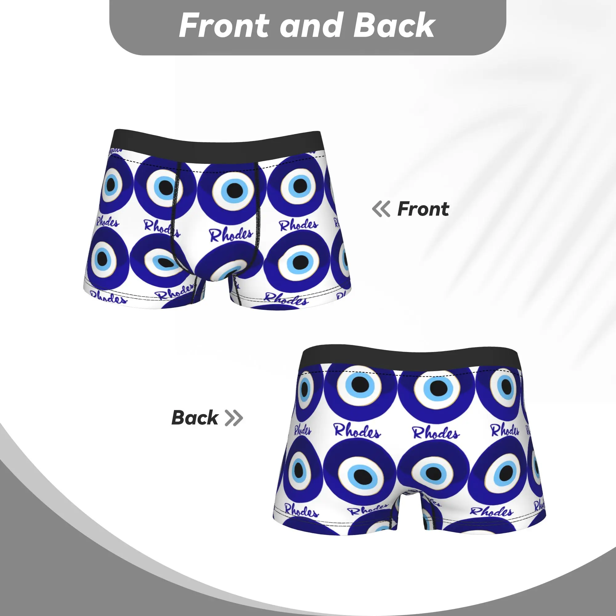 Rhodes Greece Evil Eye Mati Blue White Underwear  Man Underpants Pattern Elastic Boxer Shorts Quality Boxer Brief Plus Size 2XL