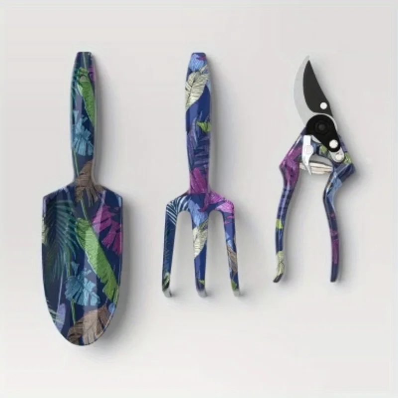 Набор садовых инструментов из трех ножниц Dark Palm Banana Tropical Blue - Blue с принтом тропической пальмы