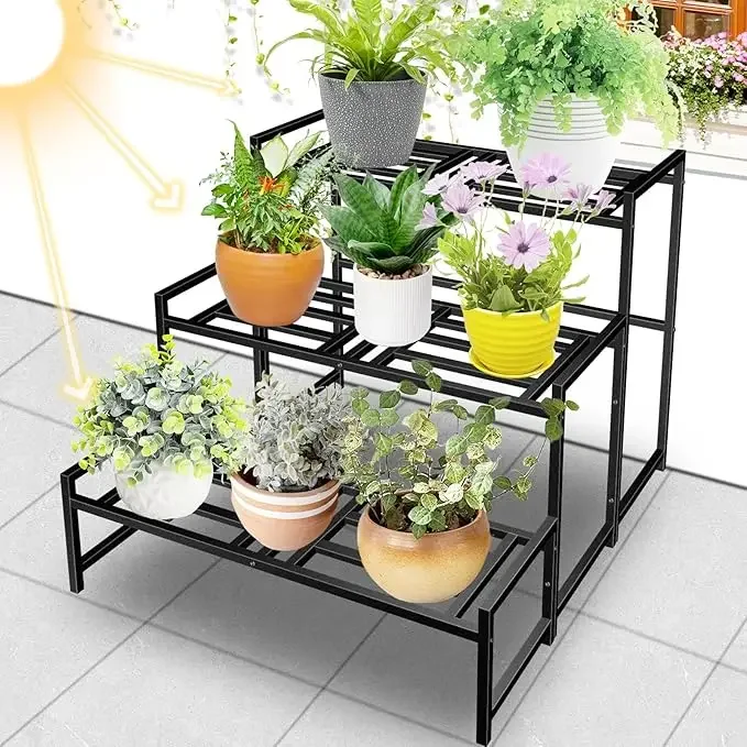2026 Metal Powder Coated 3-Tier Garden Plant Stand Rack with Modern Design Indoor/Outdoor Ladder Plant Stand Rack with Modern De