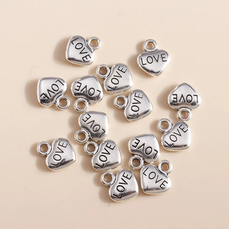 Leslie 30 Stück 10*12mm Anhänger Antik Silberfarbene Metall-Liebesherz-Charms für DIY Schmuckherstellung Armband Halskette Schmuck – Detail 2