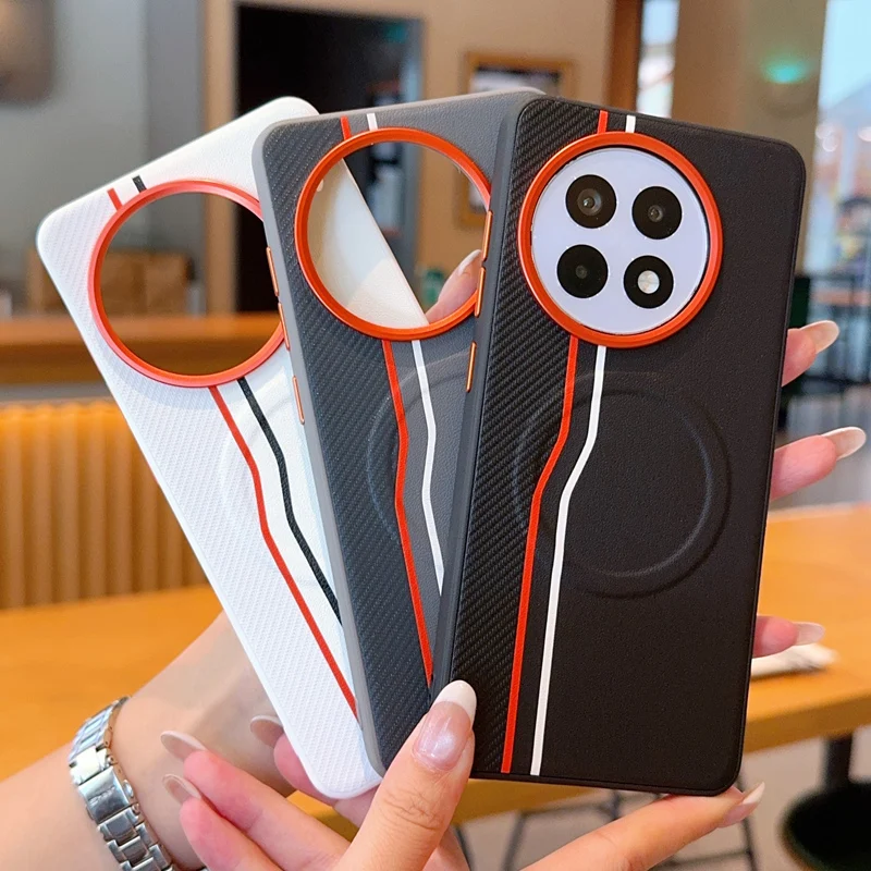 

Plain Leather Stitching Phone Case for Oneplus Ace5 Wireless Charging Protective Back Case Cover for Oneplus 15/Oneplus Ace6
