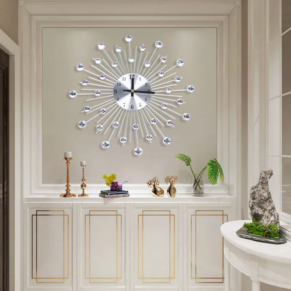 Modern Large Wall Clock 3D Metal Wall Watch Silent Home Living Room Luxury Decor