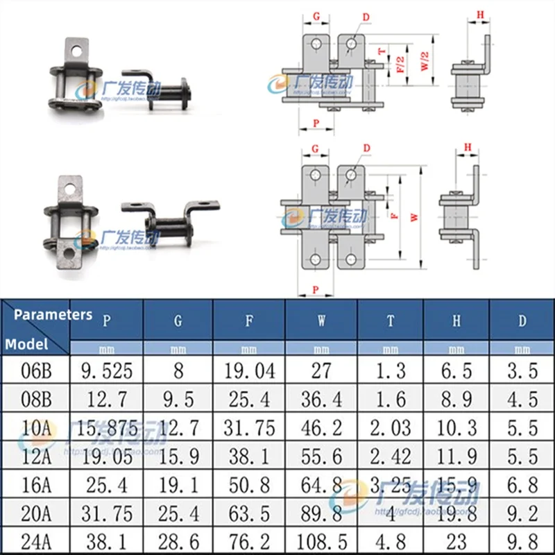 08B/10A/12A 304 Stianless Steel Single Side Single-Hole Curved Plate Full Chain Buckle Chain Join Link