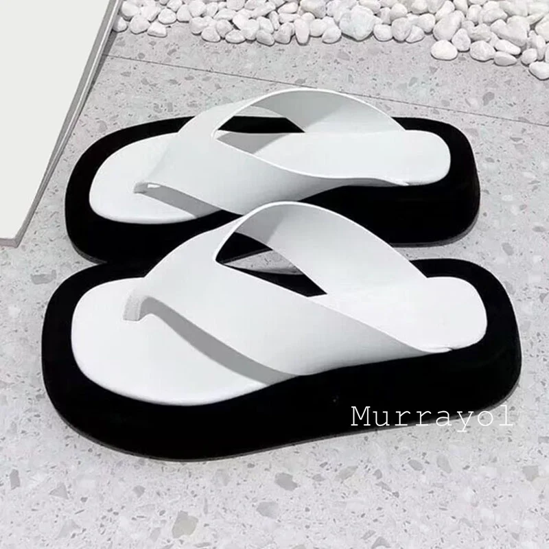 Zapatillas de cuero genuino de colores mezclados, chanclas de suela gruesa para mujer, zapatos de playa para vacaciones al aire libre, zapatos de natación