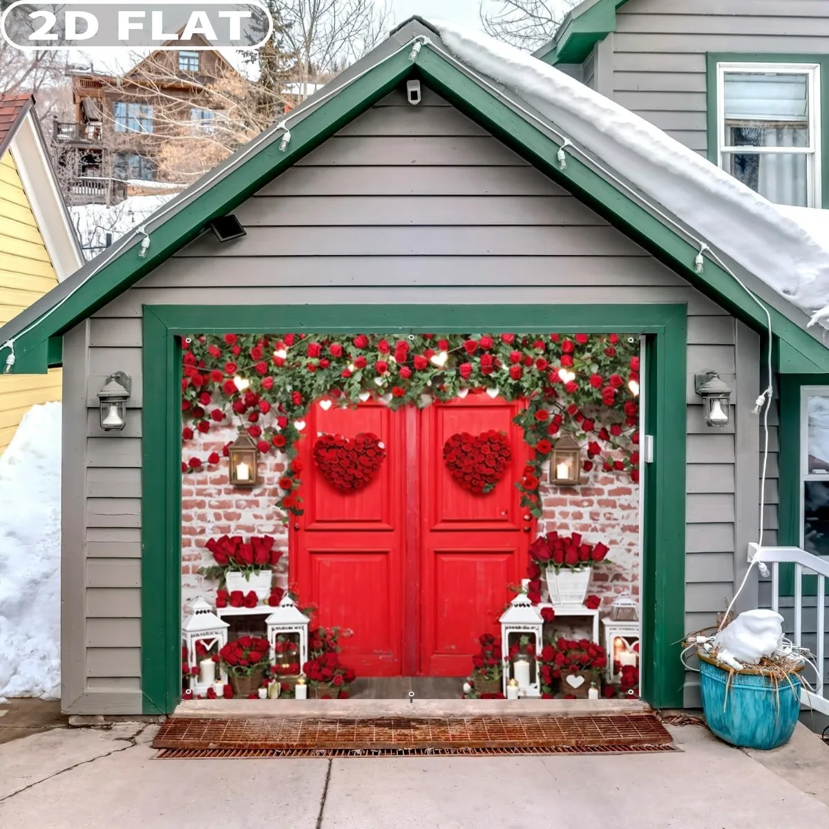 1pc Valentine's Day Garage Door Cove 6.5x8 FT Valentine Rose Wall Garage Door Wedding Bridal Shower
