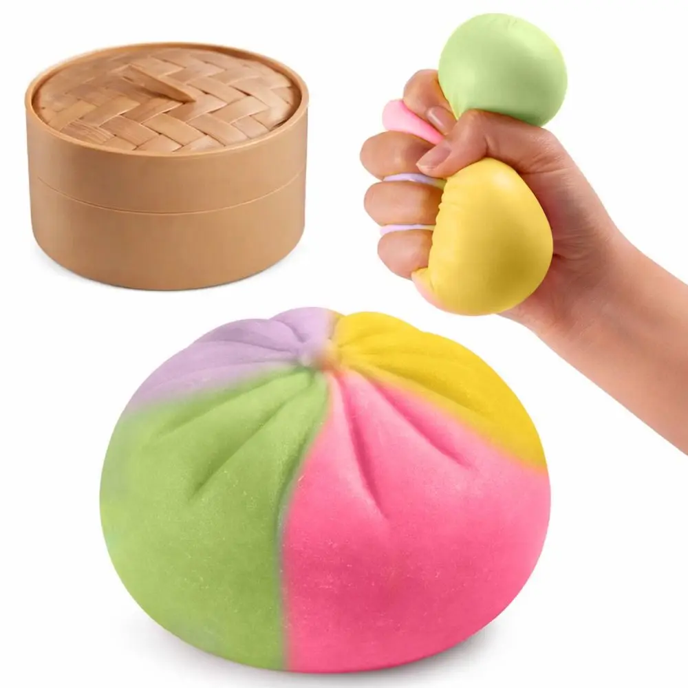 Venting Office Soft Cute Steamed Bun Squeeze Food Shape With Steamer Dumplings Squishy Rainbow Color Squeezable Fidget Sensory